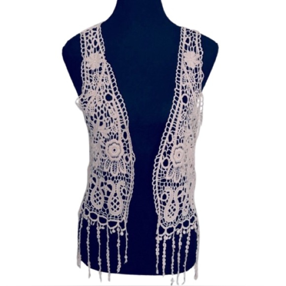 Organic Cotton Crocheted Lace H&M Pink Lilac Vest Open Boho Cottagecore Medium 8